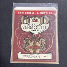 Vintage 1930s Gambarelli & Davitto Vermouth UNUSED Paper Label Jersey City Q1977 picture