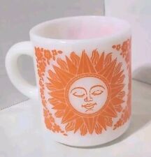 VTG Celestial Orange Sun Mid Century Retro Modern Milk Glass  Mug 1960s Funky picture