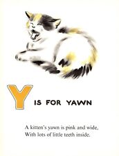 Vintage Yawning Kitten Cat Print ABC Letter Y Alphabet Print Wall Art 5410j picture