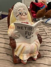 Vintage Lefton Ceramic Retirement Fund Piggy Bank Granny Rocking Chair Japan picture