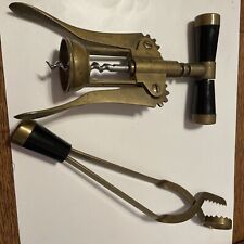 TWO  Vintage Solid Brass Wine Corkscrew & Cork  Mechanical Bottle Opener Italy picture