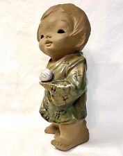 Vintage Japan FOYD Clay Pottery Ceramic Terra Cotta Boy Figurine Hollow Eyes picture