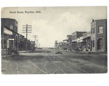 c1912 Street Scene Bank Grocery Store Horses Boynton Oklahoma OK Postcard RARE picture