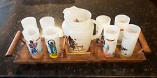 1959 Oklahoma Indian Souvenir Knox Gas ACEE BLUE EAGLE 8-Tumblers Pitcher & Tray picture
