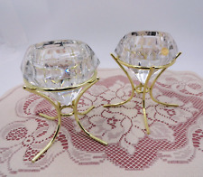 2 Partylite Votive Solitaire Diamond Shape 24% Lead Crystal Candle Holders picture