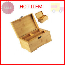 Large Wooden Box with Hinged Lid, Bamboo Wood Multi-purpose Storage Box with Tra picture
