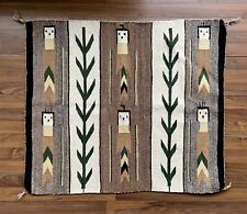 Antique Navajo Corn Stalks Yei Rug 34x39” Saddle Blanket Tree Of Life Beige Gray picture