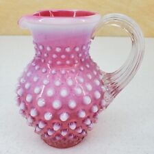 Vintage Fenton Cranberry Opalescent Hobnail Glass Syrup/Creamer Pitcher 5-3/4