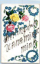 Wanamingo Minnesota MN Postcard Greetings Flowers Glitter Boarder 1905 Unposted picture