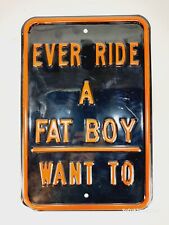 Vintage Heavy Metal Harley Davidson Sign Fat Boy Black Orange Enameled picture