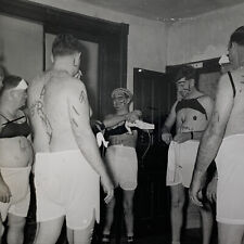 Vintage B&W Snapshot Photograph Man Men Army College Hazing Underwear Gay Int picture