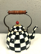 Mackenzie-Childs Courtly Check Large 3 Quart Tea Kettle Pot Red Finial Taiwan picture