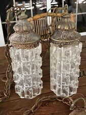 Vintage Double Pendant Long Swag Lamp Light Fixture Hollywood Regency Ceiling picture