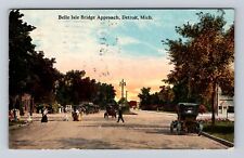 Detroit MI- Michigan, Belle Isle Bridge Approach, Antique Vintage c1913 Postcard picture