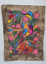Vintage Mexican Folk Art Amate Bark Paintings Bright Colors approx   18