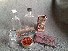 Vintage Lot Of 7 Pharmacy Bottles J. R. Watkins Co. Spice  & Tins Litho Ad Cans picture