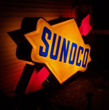 Huge 11 Foot Vintage Sunoco Illuminated Pole Sign, Double Sided, Gas Station picture
