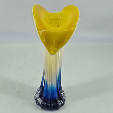 Vintage Art Glass Vase Yellow blue Jack In The Pulpit Calla Lily picture