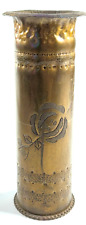 vtg ww2 British Shell Trench Art brasas flower vase NICE picture