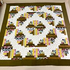 Handmade Log Cabin Cotton Sewing Craft Patchwork Queen size quilt top/topper picture