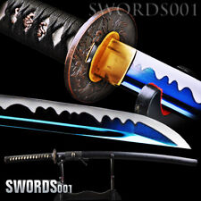 COOL BLUE BLADE JAPANESE SAMURAI KATANA SWORD HAND FORGED CARBON STEEL FULL TANG picture