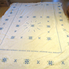 Vintage Candlewick Bedspread Blue White Daisy 91