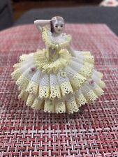 Vintage MZ Irish Dresden Porcelain Yellow And White Lace Lady “Andrea” Figurine picture