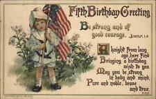 C.M. Burd WWI Fifth Birthday Patriotic Boy American Flag Vintage Postcard picture