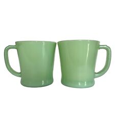 Vintage Fire King Jadeite D Handle Flat Bottom Coffee Tea Mugs Set Of 2 picture