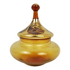Vintage Fragonard Candy Dish With Lid Amber Bohemian Glass Mid-Century Modern picture