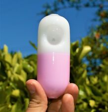 Chill Pill Pipe Creamy White and Pink Pill Glass Hand Pipe, Girly Hookah Smoking picture