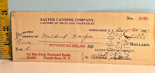 1921 North Rose New Yor, Salter Canning Co, Canceled Check picture