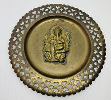 Vintage 1970s Ganesha Copper & Brass Wall Art Plate 8.5” Lucky Elephant God O picture