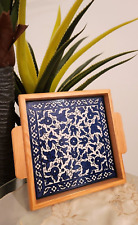 Hand Painted Blue & White Ceramic Wood Tray picture