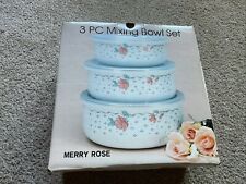 Vintage Lincoware Merry Rose 3pc Mixing Bowl Set, NIB picture