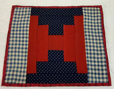 Vintage Antique Patchwork Quilt Table Topper, Log Cabin, Challis Wool, Red, Navy picture