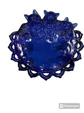 VTG Westmoreland Cobalt Blue Glass Open Lace Edge Three Kitten Cat Plate Dish picture