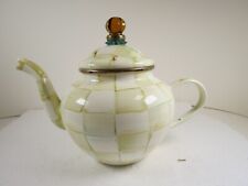 MacKenzie Childs Parchment Check Enamel Teapot LIGHT USE WITH INSTRUCTIONS picture
