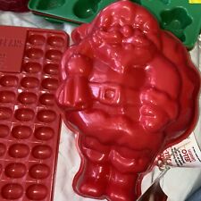 Vintage Jell-O Jigglers 6 red plastic gelatin shapes tray molds santa snowman picture