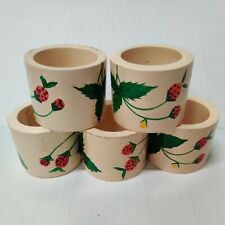 (5) Vintage HANDPAINTED HIPPIE PLANT FRUITS GARDEN STRAWBERRY NAPKIN RINGS picture