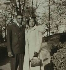 Vtg Photo Well Dressed Man Woman Couple Outdoor African American Black & White  picture