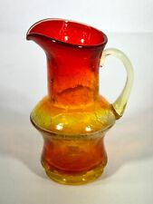 VINTAGE CRACKLE GLASS PITCHER AMBERINA 5 1/2” Tall MCM Lovely Condition picture