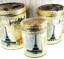 Set of 3 Vintage Paris/Eiffel Tower Decoupage Storage Tins -  5.25