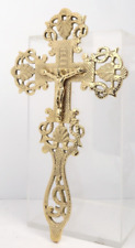 Catholic Religious Gifts High Polished Church Brass Cross Wall Crucifix 9 In picture