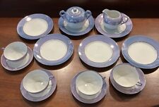 Set (16) VTG Mid Century Blue/purple LusterWare 6 Plates, 4 Cups, 4 Saucers, C/S picture