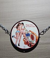 LUCKY STRIKE CIGARETTE NAKED PINUP GIRL PORCELAIN GAS OIL SERVICE PUMP AD SIGN picture