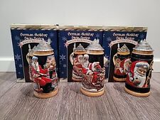 Rare Set of 3 Lidded German Holiday Stein Series Old World Santa Ltd Ed by KING picture