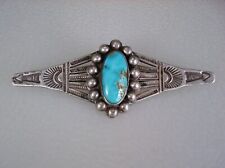 OLD Fred Harvey era STAMPED STERLING SILVER & TURQUOISE CLUSTER BAR PIN picture