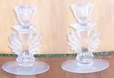 Pair Fostoria Corsage Etched Candlesticks Vintage Elegant Glassware Clear picture