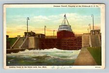 Soo MI-Michigan, Locking Down In Sabin Lock, Steamer c1943 Vintage Postcard picture